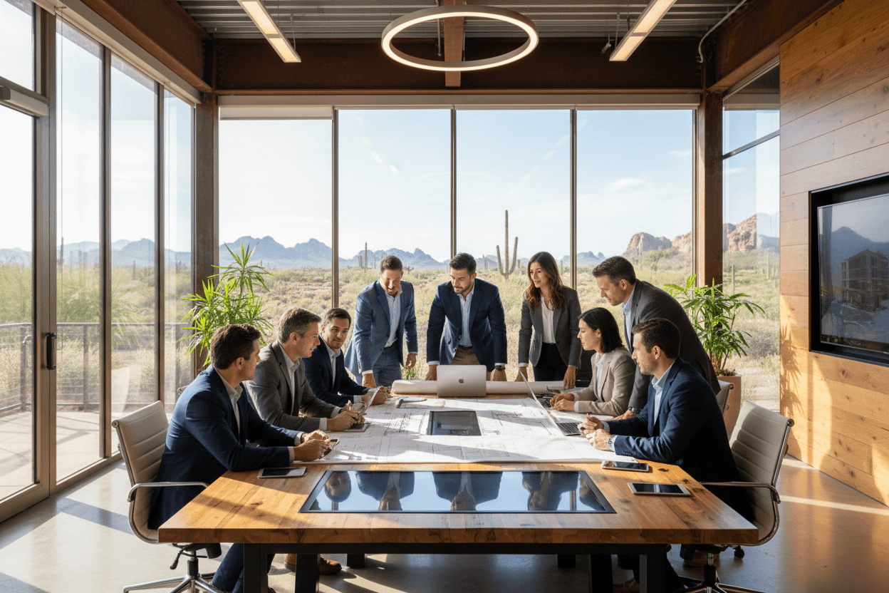 Combs Construction team reviewing project plans